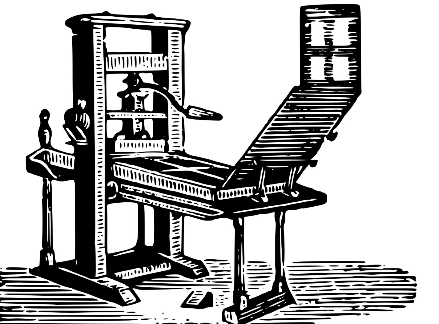 Engraving of an early wooden printing press